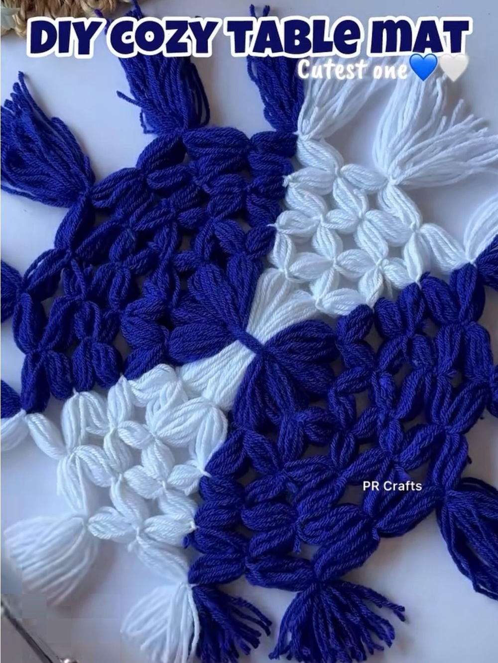 Handmade Cozy Table Mat in Royal Blue and White